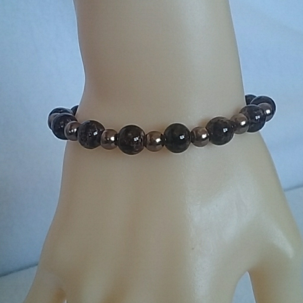 Brown And Beige Beaded Stretch Bracelet 15$